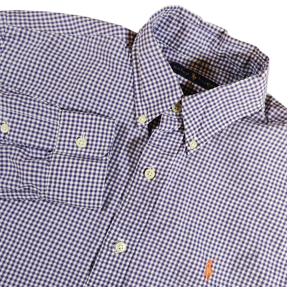 Ralph Lauren Shirt Mens S Purple Gingham Check Plaid Long Sleeve Button Down - Picture 1 of 8